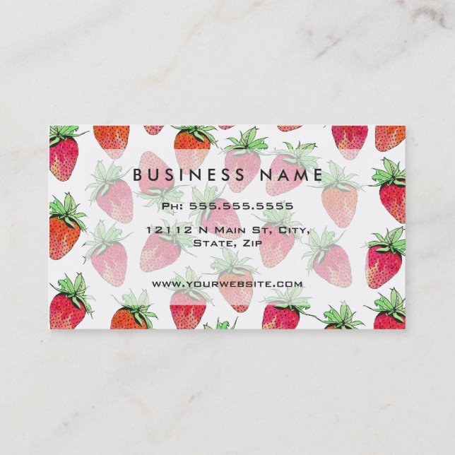 Bright Colourful Watercolor Fruity Strawberries Business Card (Back)