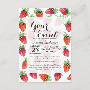 Bright Colourful Watercolor Fruity Strawberries Invitation