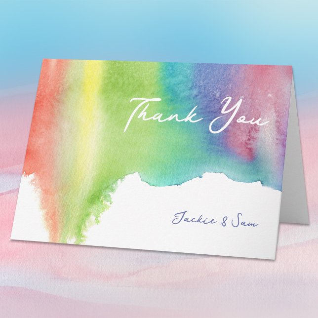 Bright Colourful Watercolor Rainbow Blended Paint Thank You Card (Creator Uploaded)