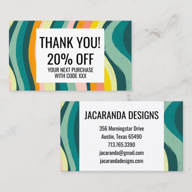 Bright Colourful Waves Handmade ORDER THANK YOU Business Card (Front/Back)