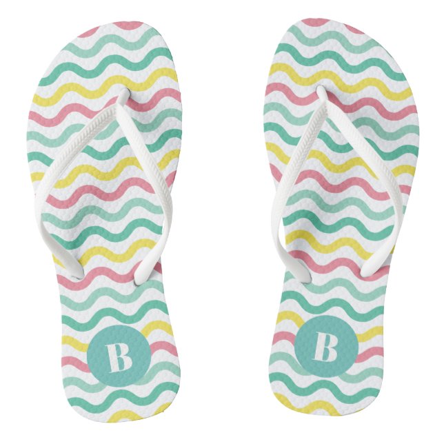 Bright Colourful Wavy Pattern Monogrammed Thongs (Footbed)