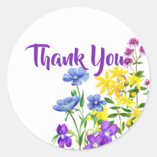 Bright Colourful Wild Flowers Thank You Classic Round Sticker