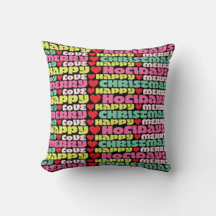 bright colourful wishes   merry christmas holiday cushion