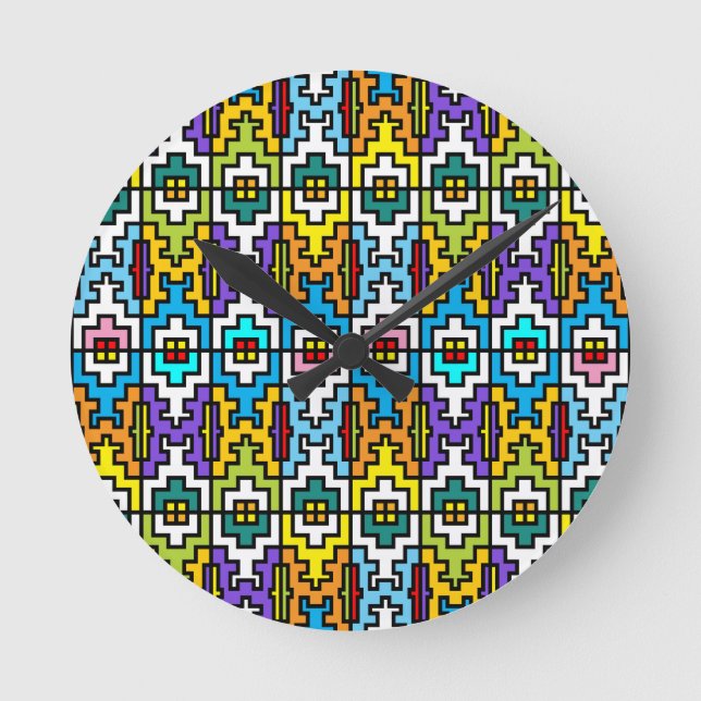 Bright colours African pattern Round Clock (Front)