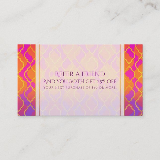 Bright Colours Arabian Moroccan Refer a Friend Car Referral Card (Front)