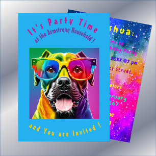 Bright Colours Dog Eyeglasses Party Invitation