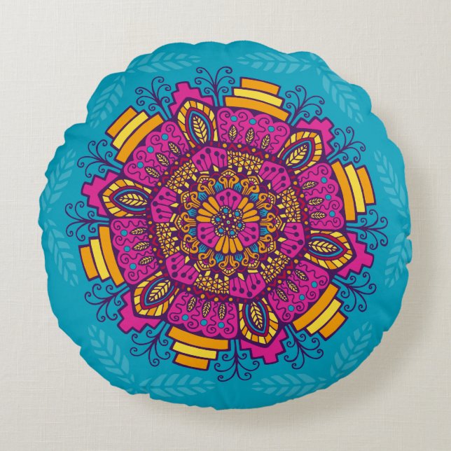 Bright Colours Mandala Round Pillow (Front)