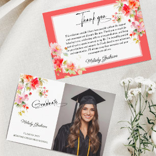 Bright Colours Pink Orange Graduation Photo Thank You Card