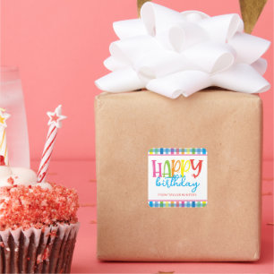 Bright Colours Plaid Happy Birthday Gift Enclosure Square Sticker