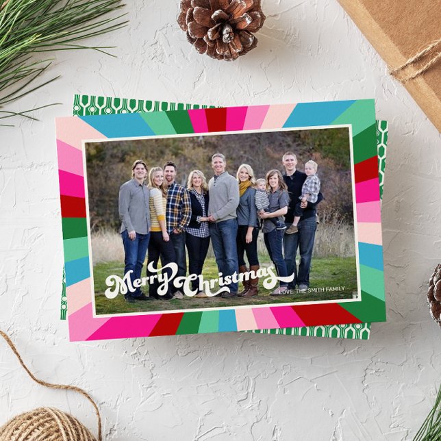 Bright Colours & Retro Font Christmas Photo Holida Holiday Card (Creator Uploaded)