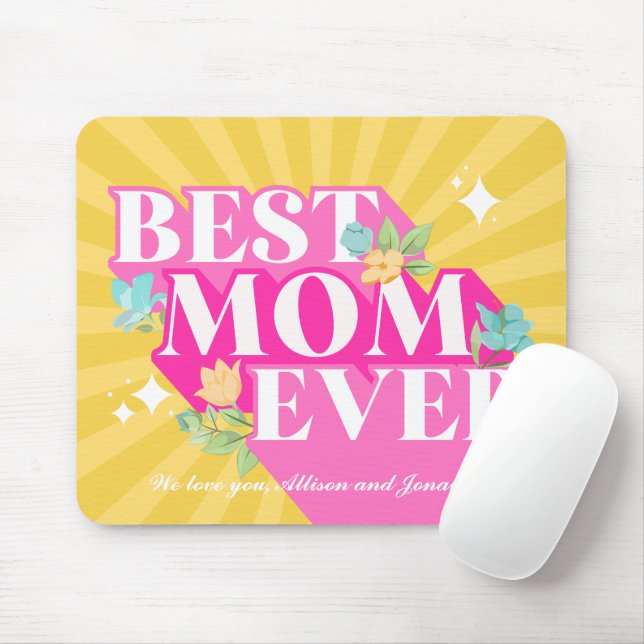  Bright Colours Retro Typography Best Mum Ever Mouse Pad (With Mouse)