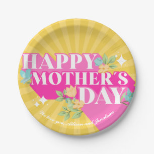Bright Colours Retro Typography Happy Mothers Day Paper Plate