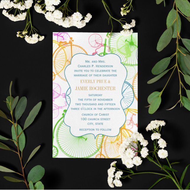 Bright Colours Stylised Vintage Bicycle Wedding Invitation (Creator Uploaded)