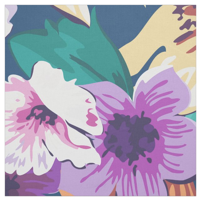 Bright colours summer flowers collage pattern fabric (Swatch)