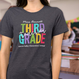 Bright Colours Third Grade Teacher Add Name T-Shirt