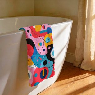 Bright colours whimsical shapes modern geometric bath towel set
