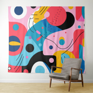 Bright colours whimsical shapes modern geometric tapestry