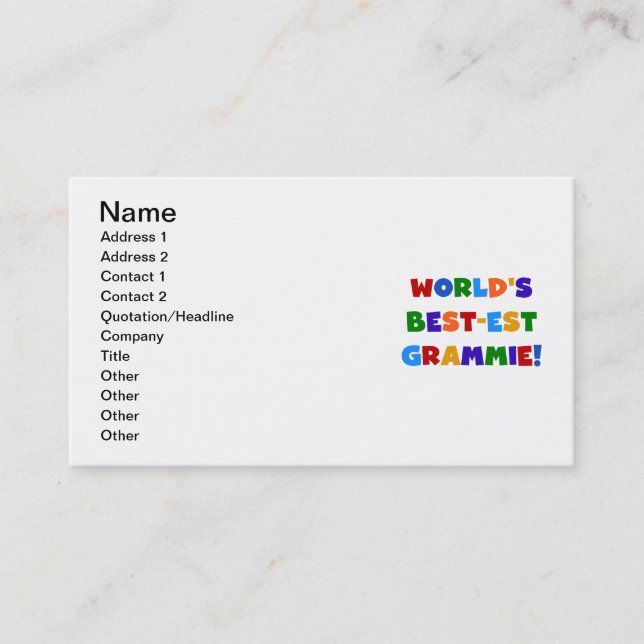 Bright Colours World's Best-est Grammie Gifts Business Card (Front)