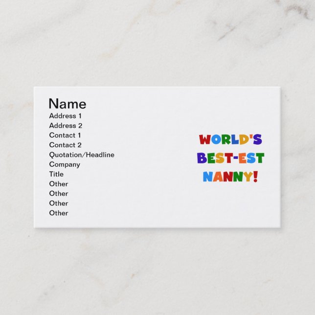 Bright Colours World's Best-est Nanny Gifts Business Card (Front)