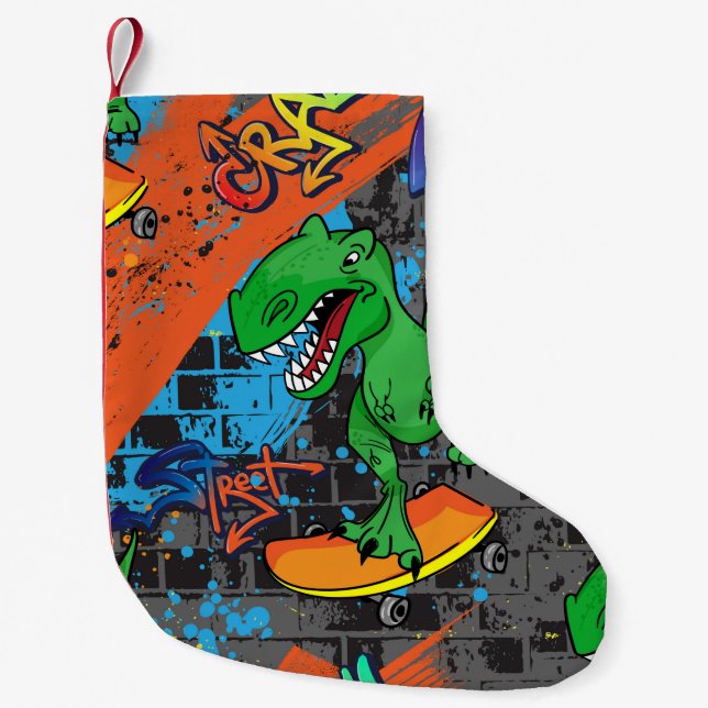 Bright cool seamless pattern with dinosaur on a sk small christmas stocking (Front)