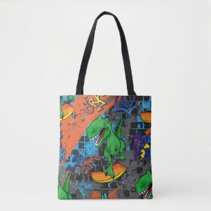 Bright cool seamless pattern with dinosaur on a sk tote bag