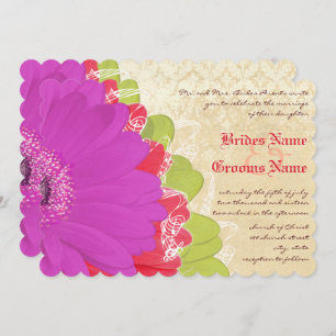 Bright Coral Lime Purple Gerber Wedding Invite