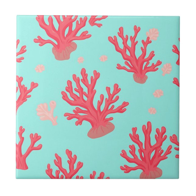 Bright Coral Teal Ocean Simple Nautical Summer  Ceramic Tile (Front)