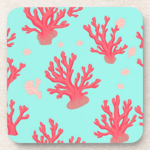 Bright Coral Teal Ocean Simple Nautical Summer Coaster