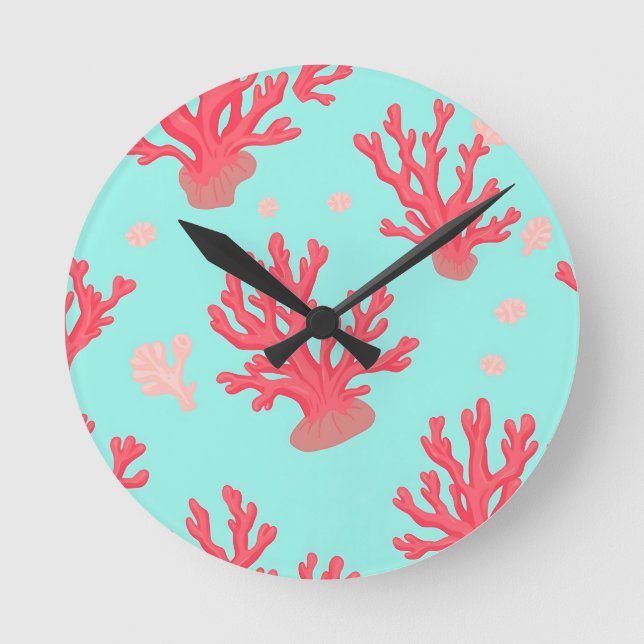 Bright Coral Teal Ocean Simple Nautical Summer  Round Clock (Front)