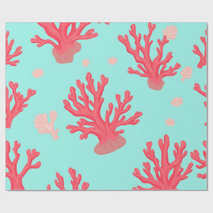 Bright Coral Teal Ocean Simple Nautical Summer Wrapping Paper