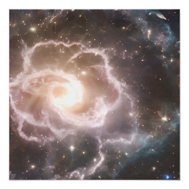 Bright Cosmic Nebula Rose Blossom Glossy Poster (Front)