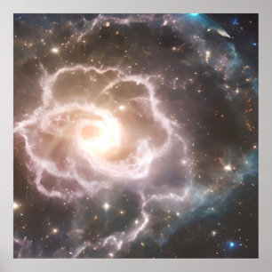 Bright Cosmic Nebula Rose Blossom Poster