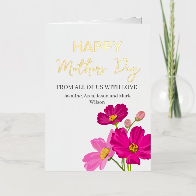 Bright Cosmos Flowers Happy Mothers Day Gold Foil Holiday Card (Front)