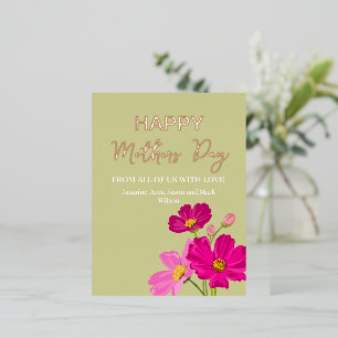 Bright Cosmos Flowers Happy Mothers Day Gold Foil Holiday Postcard
