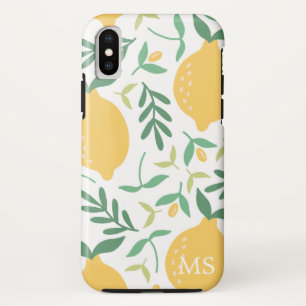 Bright Country Farm Yellow Lemon Pattern Monogram iPhone X Case