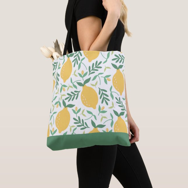 Bright Country Farm Yellow Lemon Pattern Tote Bag (Close Up)