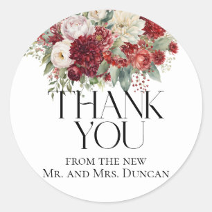 Bright Crimson Red Burgundy Flowers Thank You Classic Round Sticker