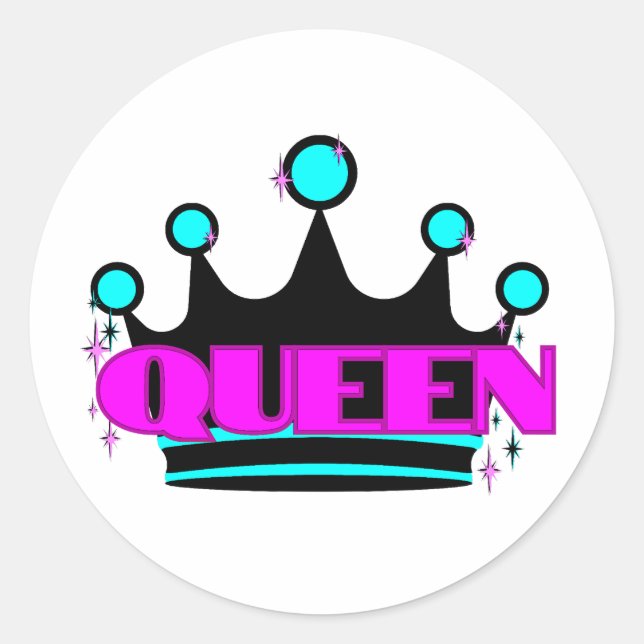 Bright Crown Graphic Pink Bold Sparkly Queen Classic Round Sticker (Front)