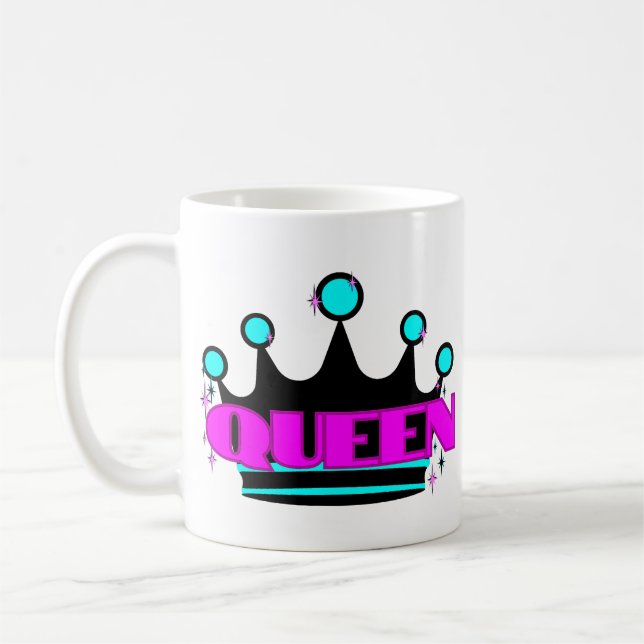 Bright Crown Graphic Pink Bold Sparkly Queen Coffee Mug (Left)
