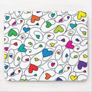 Bright curly hearts mouse pad