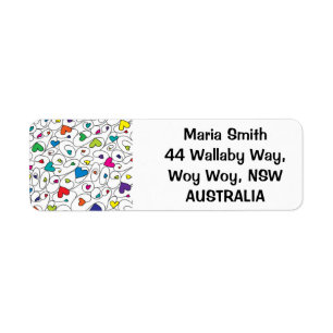 Bright curly hearts return address label