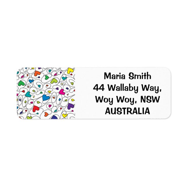 Bright curly hearts return address label (Front)