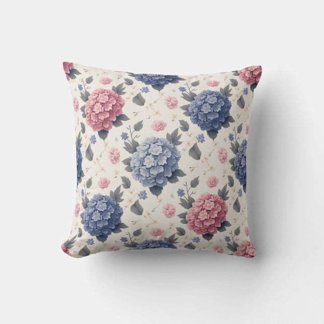 Bright cushion with hydrangea design (Front)