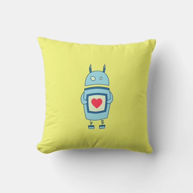 Bright Cute Clumsy Robot With Heart Cushion (Front)
