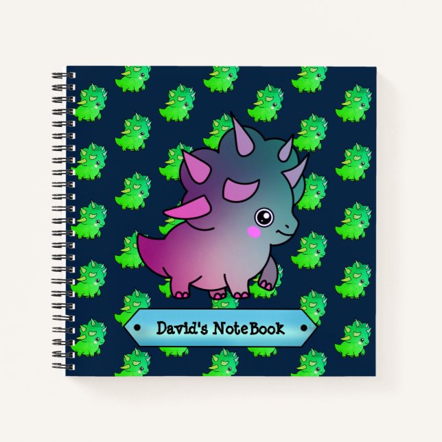 Bright Cute Fun Little Green Dinosaur Notebook (Front)
