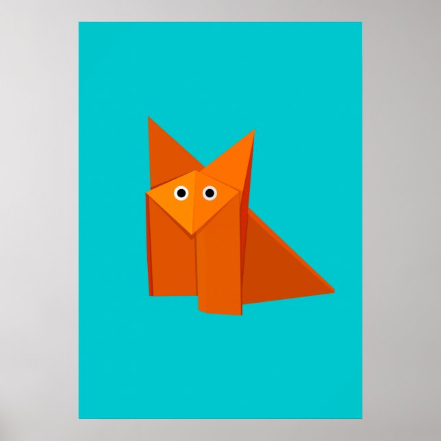 Bright Cute Origami Fox Poster (Front)