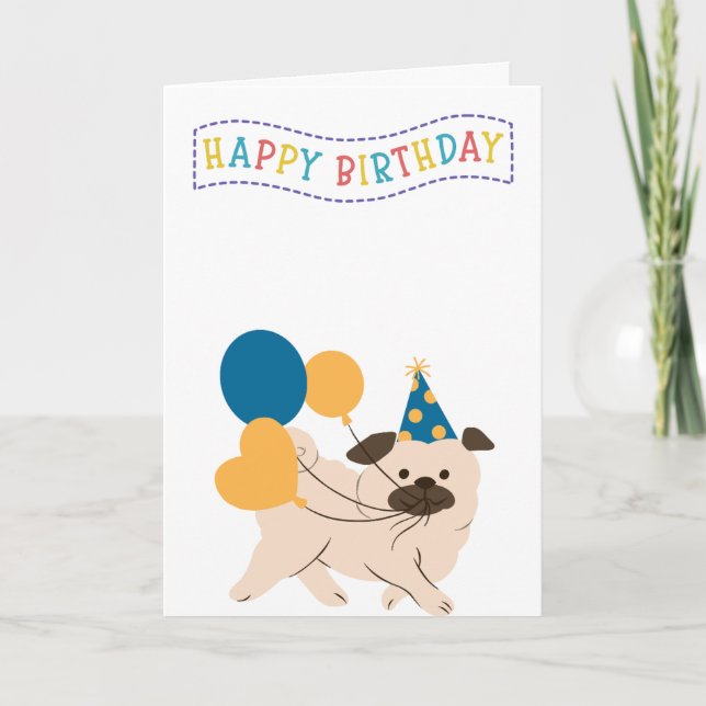 Bright & Cute Pug Birthday Card (Front)