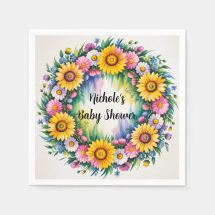 Bright Daisies and Wildflowers Girl Baby Shower Napkin