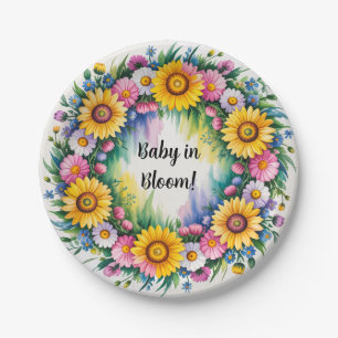 Bright Daisies and Wildflowers Girl Baby Shower Paper Plate
