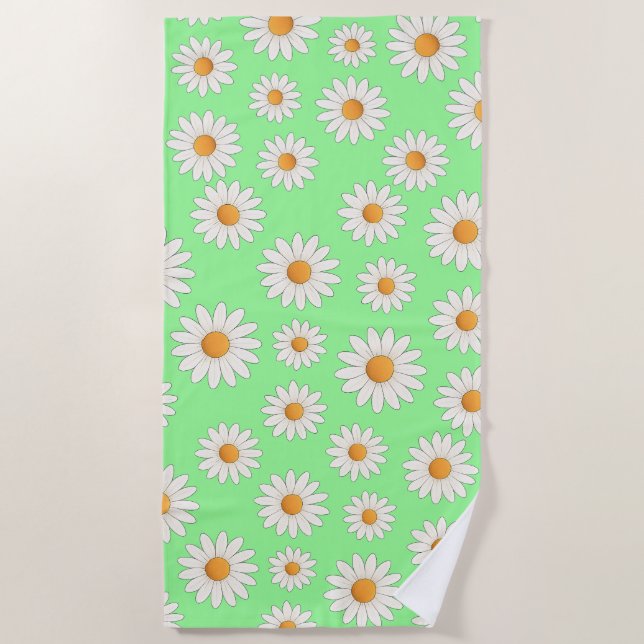 Bright Daisy Pattern – Floral Summer Accessory -  Beach Towel (Front)